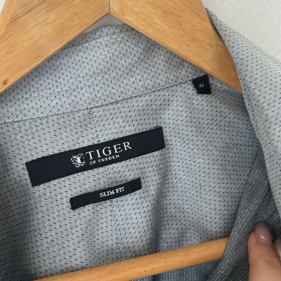 Tiger of Sweden button down shirt Steel 8 grey dot cotton size 41 medium - Picture 2 of 7